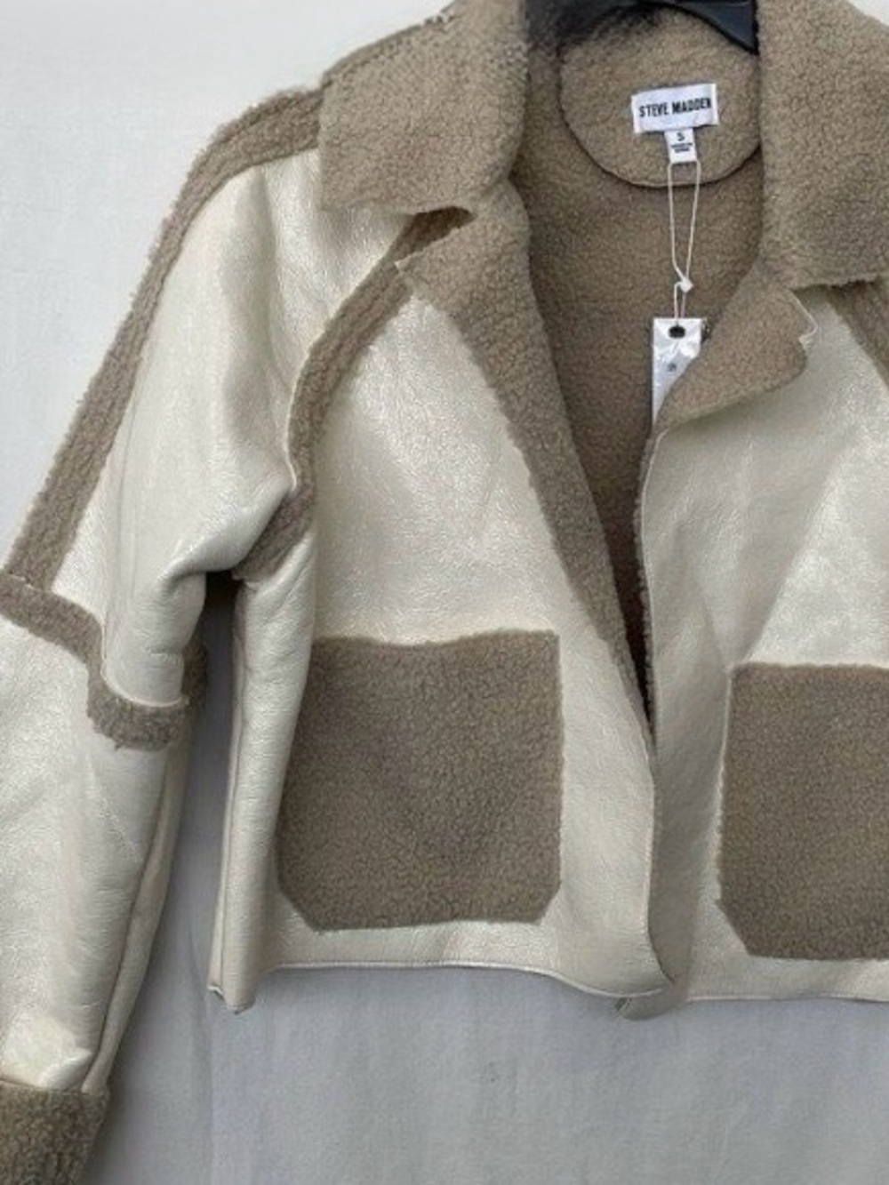 NWT Steve Madden Cream Jacket with Taupe Sherpa Accents.  Size S